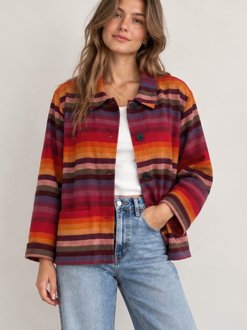 Chico's Multicolor Striped 100% Cotton Jacket M/L